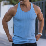 Nukty Large Size Men's Sleeveless Summer Knitted Vertical Stripe Fitness Sports Leisure Slim Men's Vest Men's L-Line Vest Men's