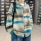 Nukty Striped Cardigan Sweater Men Korean Knitted Sweater Pullover Harajuku Hip Hop Streetwear Loose Knitwear Coat Male Clothes