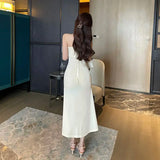 Nukty French Velvet Fur Collar Strapless Dress for Autumn and Winter Pure Desire with Sleeves Ins Long Dress