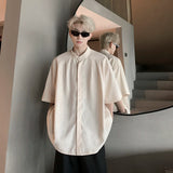 Nukty Harajuku Blouses Men Bamboo Leaf Print Shirt Streetwear Button Up Short Sleeve Shirts Chinese Style Tops Unisex Cool Summer