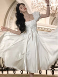 Nukty Spring Fairycore Dress Women Elegant Evening Party Prom Vestidos French Vintage A-line Dresses Solid Clothing Mujer Korean