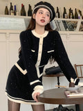 Nukty Y2k Hight Waist Skirt 2 Piece Suit Korean Chic Knitted Outfits Autumn Vintage Short Jumper Mini Skirts Set Women's Clothing New