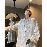 Nukty Corduroy Printed Work Shirts Men's Single Breasted Casual Jacket Coats Men Korean Fashion Cityboy Long-sleeve Simple Shirt