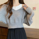 Nukty Rimocy Long Sleeve Cropped Sweater Women Autumn Winter Turn Down Collar Knitted Jumper Woman Korean Style Solid Color Jerseys
