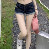Nukty Summer New Women Korean Denim Shorts Pants Lady Low Waist Elastic Slim Fit Hot Pants Female Sexy Deep Blue Hip Wrapping Jeans