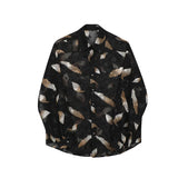Nukty Men Sexy Feather Hollowed Out Shirt Men's Lapel Long Sleeved Transparent Clothing Streetwear Casual Loose Trendy Design Tops
