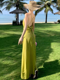 Nukty Sexy Spaghetti Strap Party Dress for Women Elegant V-Neck Backless Lace-up Evening Dresses Summer A-line Vestidos Casual Outfits