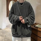 Nukty American Washed Old Pullovers Sweatshirts Men Loose Solid Color Autumn Large Size Warm O Neck Tops Hip Hop Y2k Sweatshirt