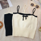 Nukty Women Sexy Knitted Patchwork Crop Tops Spaghetti Strap Tank Top Off Shoulder Sleeveless Solid Camis For Women Summer