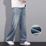 Nukty Spring Summer New Jeans Male Casual Wide Leg Wash Fashion Baggy Denim Trousers Straight Leg Vintage Solid Color Pants