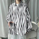 Nukty Men's Long Sleeve Striped Shirts Spring New Korean Button Up Shirt Unisex Fashion Casual Oversize Blouse Printed Clothing