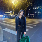 Nukty Black Short Small Fragrance Coat Female Wool Tweed Small Fragrant Elegant Women Tops 2024 Autumn Korean Chic Temperament Jackets