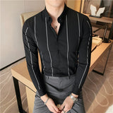 Nukty Mens Shirts Autumn New Long Sleeve Stripe Dress Shirt Solid Casual Formal Wear Slim Fit Chemise Homme Camisas Men Clothing
