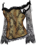 Nukty Corset Tops for Women with Sleeves Vintage Style Victorian Retro Burlesque Lace Corset and Bustiers Vest Fashion White