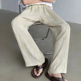 Nukty Summer New Linen Fabric Thin Wide Leg Pants Loose All-match Simple Stretch High Waist Solid Color Ice Silk Trousers