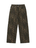 Nukty Tan Leopard Jeans Women Denim Pants Female Oversize Wide Leg Trousers Streetwear Hip Hop Vintage Clothes Loose Casual