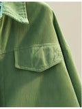 Nukty Women's New Spring Solid Color Shirt Corduroy Shirt Double Pocket Thick Shirt Cardigan Button Polo Collar Long Sleeve Tops