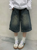 Nukty Y2k Vintage Baggy Jorts Women Wide Leg Five Points Jeans Korean Streetwear Casual Oversize Washed Denim Shorts Summer