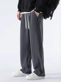 Nukty Winter Thick Fleece Warm Sweatpants Men Streetwear Wide-Leg Straight Loose Track Pants Male Casual Thermal Velvet Trousers