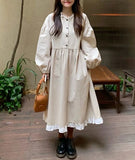 Nukty Autumn New Korean Style Dress Women Ruffles Patchwork O Neck Long Sleeve Dresses Slim Waist Elegant Vestidos Mujer
