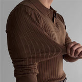 Nukty Men's Fashion Luxury V-neck Knitted Jacquard Polo Shirt Solid Color Long-sleeved Korean Popular Leisure Knitwear New Autumn