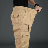 Nukty High Quality Men's Tactical Pants Elastic Waist Cargo Large Size Cotton Pants Multi-Pocket Trousers Sports Training Work Pants