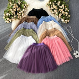 Nukty Sweet Women Mini Skirt Mesh Solid Tierred Ruffles Elastic Waist Women's Clothing Almighty A-line Tulle Skirts Summer