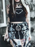 Nukty Skull Graphic Mall Gothic Aesthetic Mini Skirts Grunge Punk Low Raise Emo Sexy Skinny Skirt Zip Up Fashion Alt Clothes
