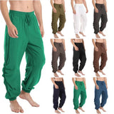 Nukty Adult Men Pirate Pants Vintage Medieval Renaissance Lounge Costume Loose Pants Viking Black Brown Trouser