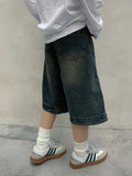 Nukty Y2k Vintage Baggy Jorts Women Wide Leg Five Points Jeans Korean Streetwear Casual Oversize Washed Denim Shorts Summer