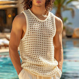 Nukty New American Style Fashion Men Tops Popular Vacation Hollow Out Mesh Vests Sexy Casual Sleeveless Tank Tops S-2XL 2025 Summer