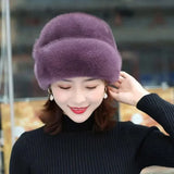 Nukty Winter Hat Russian Flower Decor Thickened Luxury Keep Warm Solid Color Autumn Winter Thermal Middle-aged Women Cap For Outdoor