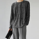 Nukty Korean Style Insnichedesign Men Women Vintage Distressed Long Sleeve T-shirt Round Neck Loose Fit Versatile Top Trendy