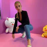 Nukty Y2K Solid Sexy Zipper Bodysuit Women Fashion O-neck Long Sleeve Skinny Bodycon T Shirt Night Party Clubwear Bodysuits