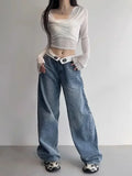Nukty Vintage Y2k Jeans Women Baggy Kpop Gyaru Streetwear Wide Blue Denim Pants Harajuku Korean Acubi Fashion High Waist Jeans