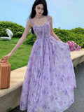 Nukty Summer Floral Print Womens Dresses French Vintage Sleeveless Ruffles Birthday Party Dress Slim Waist A-line Vestidos Female Robe