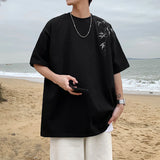 Nukty Bamboo Embroidered T Shirt Men Harajuku Streetwear T-Shirts Summer Short Sleeve Black White Loose Casual Tshirt Tees Top