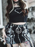 Nukty Skull Graphic Mall Gothic Aesthetic Mini Skirts Grunge Punk Low Raise Emo Sexy Skinny Skirt Zip Up Fashion Alt Clothes