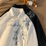 Nukty Plus Size 5XL-M Fashion Button Embroidered Ethnic Style Shirt Long Sleeve Loose Casual Traditional Chinese Clothing for Men