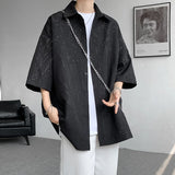 Nukty White/Black Men Shirt Texture Lapel Short Sleeve Korean Casual Shirts 2024 High Quality Streetwear Summer Leisure Men Clothing