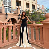 Nukty Elegant Black White Patchwork Maxi Dresses Women Fashion O-neck Sleeveless Slim Dress New Female Evening Party Robes