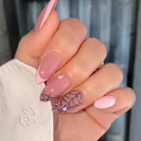 Nukty 24Pcs Round Head Fake Nails with French Design Long Almond Pink Love False Nail Tips Wearable Acrylic Full Cover Press on Nails