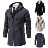 Nukty Men's Fleece Long Cardigan Autumn Winter Knitting Jacket Solid Color Hooded Sweater Coat Plush Padded Outwear Fashion