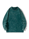 Nukty Men's Washed T-shirts 260G Thick Cotton High Street Retro Oversized Tee Korean Fashion Loose Y2K Tops Long Sleeve Tshirts