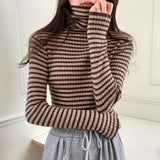 Nukty Women's Striped Turtleneck Sweater Autumn and Winter Knit Sweater Women's Long Sleeve Striped Sweater Turtleneck Sweater