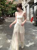 Nukty Elegant Floral Fairy Dress Women Casual Sweet Y2k Clothing Sexy Strap Dress Even Party One Piece Dress Korean Chic Sleeveless