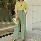 Nukty Women Two Piece Outfits Causal Fashion Suit Fall Casual Solid Color Lapel Shirt Loose Pants Two-piece Set Female Outfits