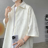 Nukty White/Black Men Shirt Texture Lapel Short Sleeve Korean Casual Shirts 2024 High Quality Streetwear Summer Leisure Men Clothing