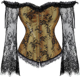 Nukty Corset Tops for Women with Sleeves Vintage Style Victorian Retro Burlesque Lace Corset and Bustiers Vest Fashion White