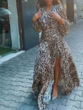Nukty Irregular Leopard Print Maxi Dress Women Holiday Casual Loose Fit Long Dress Female Beach Party Dress New Vestidos
